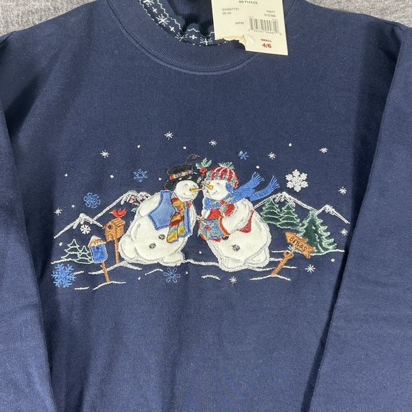 Bobbie Brooks Tops - Bobbie Brooks Womens SZ S Blue Christmas Snowman Embroidered Ugly Sweatshirt New